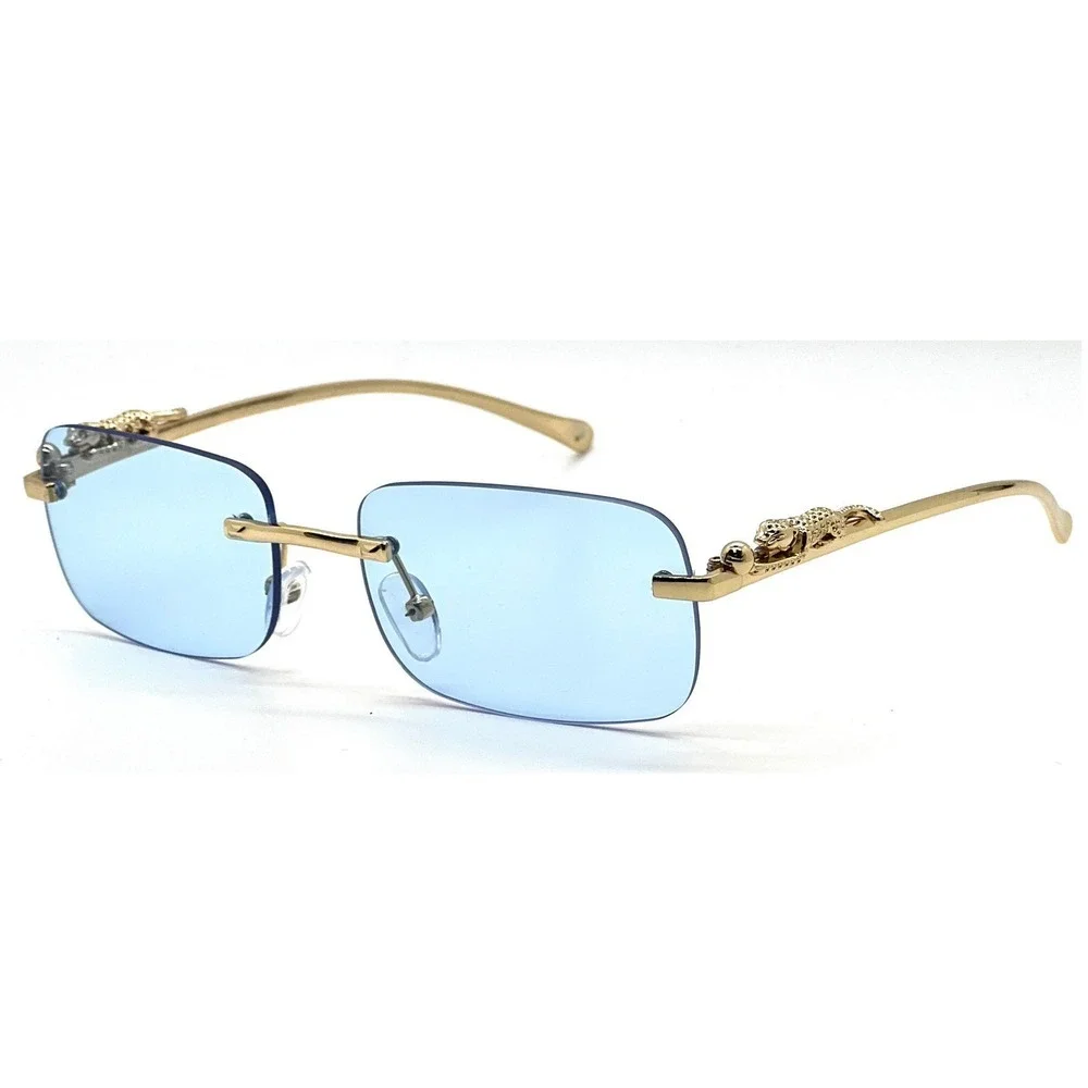 Men Women Rimless Blue Lens Gold Sunglasses Classic Retro Vintage Shades‎ classy